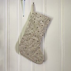 Tahari Home Beige Taupe Luxury Embellished Holiday Christmas Stocking